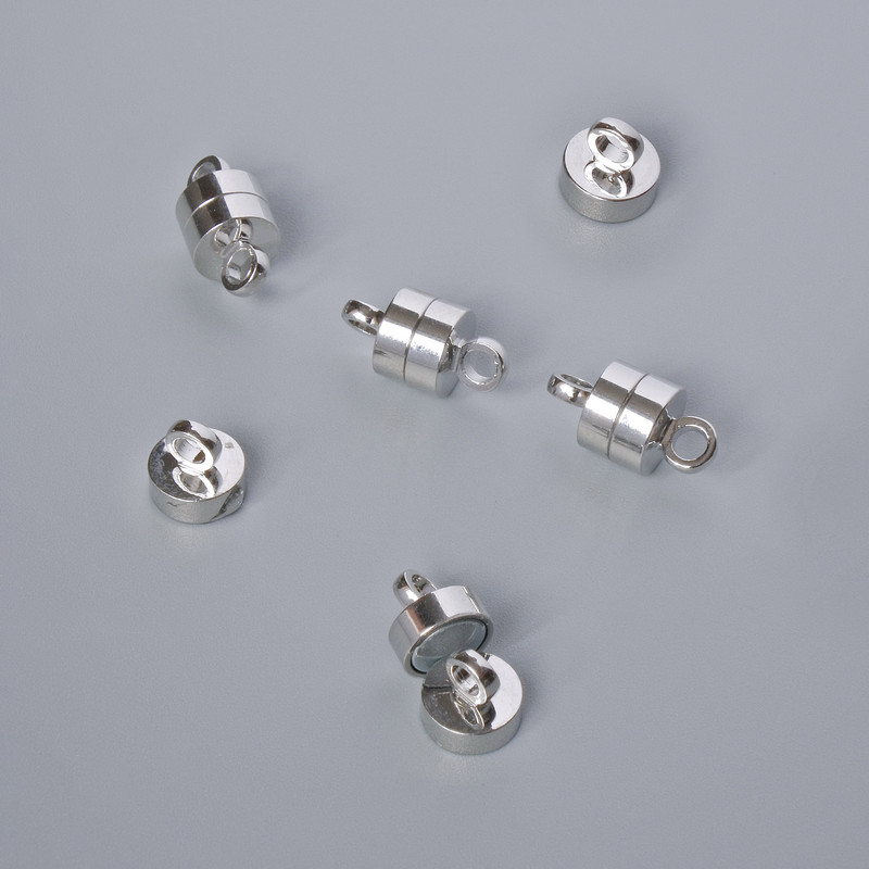 Magnetic clasp finding, diameter 11x5mm, silver-tone metal, 1pc
