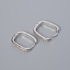 Kidney ear wires with white rhinestones, silver-tone metal, 16x13x3mm, pair