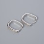 Kidney ear wires with white rhinestones, silver-tone metal, 16x13x3mm, pair