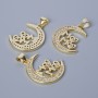 Pendant "Moon" with White Crystals, Gold-tone Metal, 26x17mm diameter
