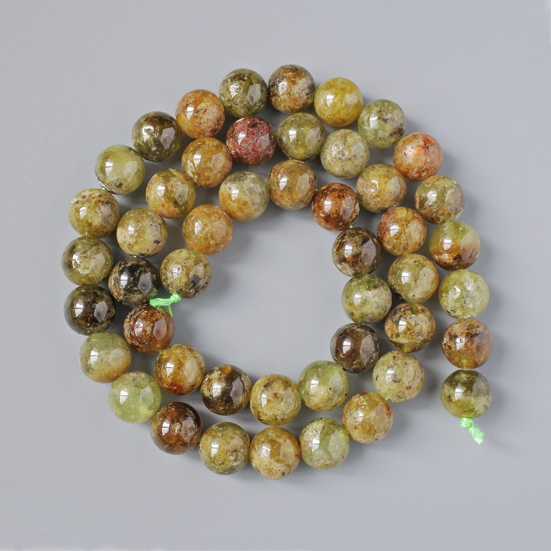 Grossular Beads (Green Garnet) natural stone smooth round beads, diameter 8mm±, length 39cm± on a thread