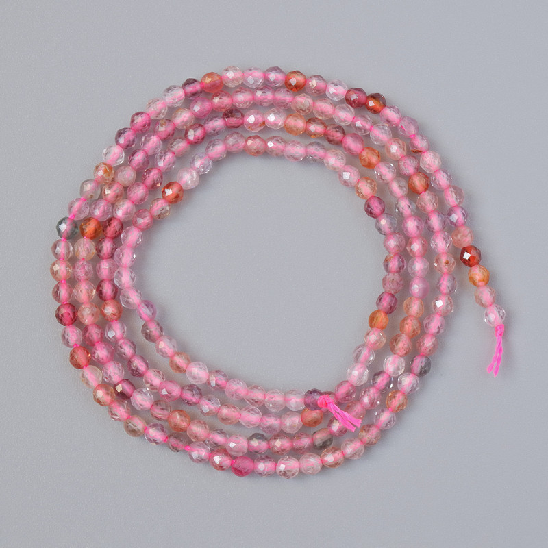 Turmaline natural stone faceted bead sphere diameter 2mm±, length 39cm± on thread