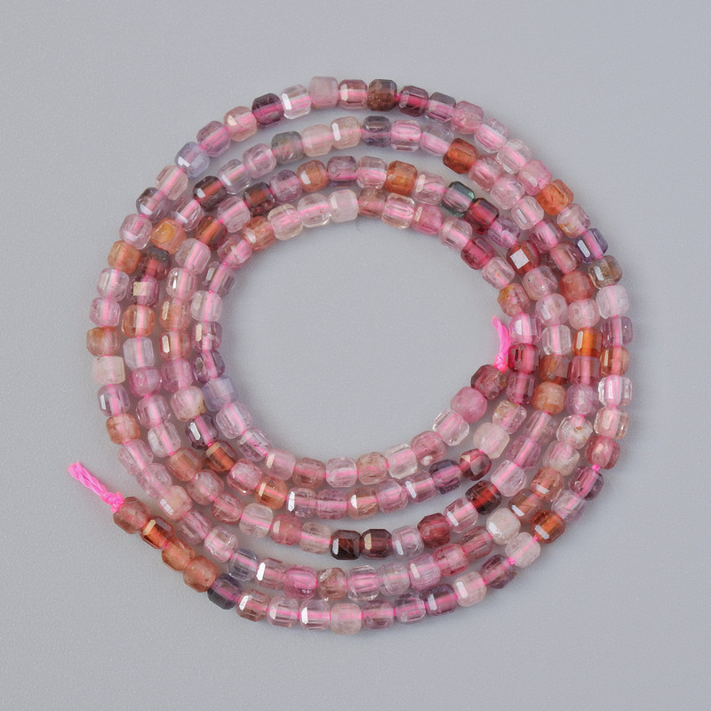 Tourmaline beads natural stone faceted cube, diameter 2mm±, length 39cm± on a strand