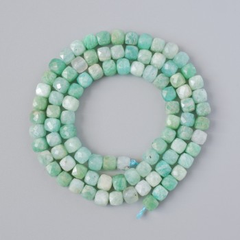 Amazonite Beads natural stone faceted cube, diameter 4–5 mm ±, length 39 cm ± on thread
