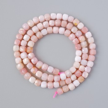 Beads Morganite Opal natural gemstone faceted cube, diameter 4mm±, length 39cm± on thread