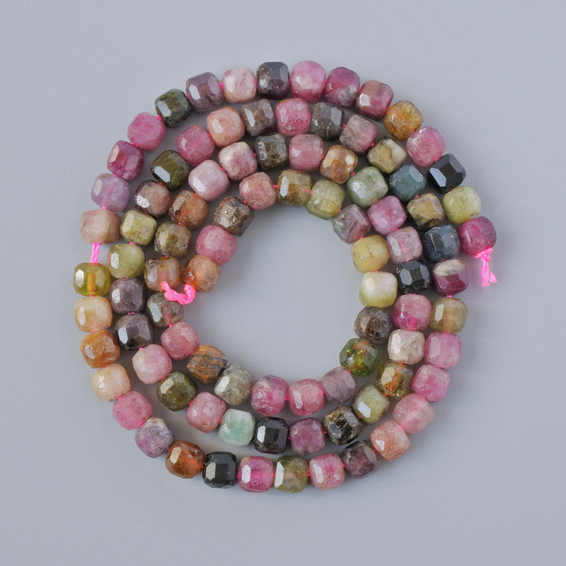 Tourmaline Beads natural gemstone faceted cube, diameter 4mm±, thread length 39cm±