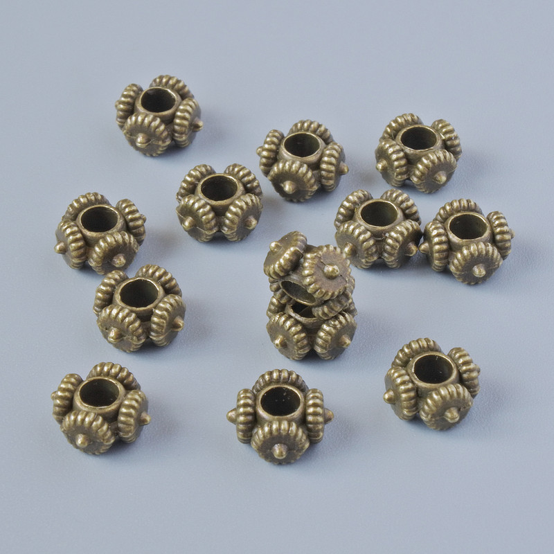 Bead findings insert, diameter 7.5×4 mm, bore diameter 2.6 mm, pack 13+ bronzed metal colour