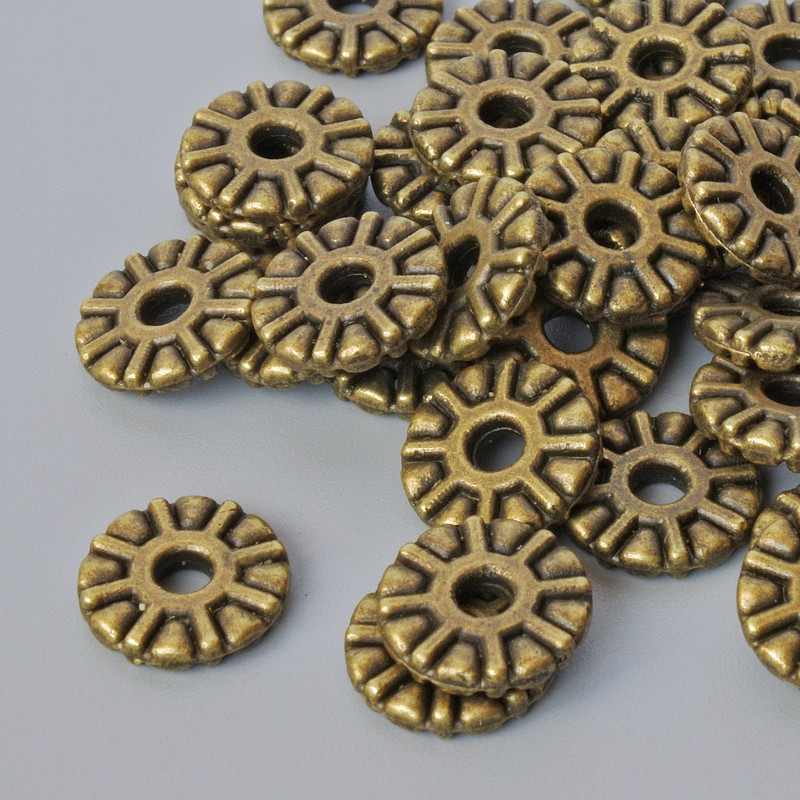 Bead findings bead insert, diameter 9×1.5 mm, hole diameter 2.3 mm, pack 40±, bronze metal colour