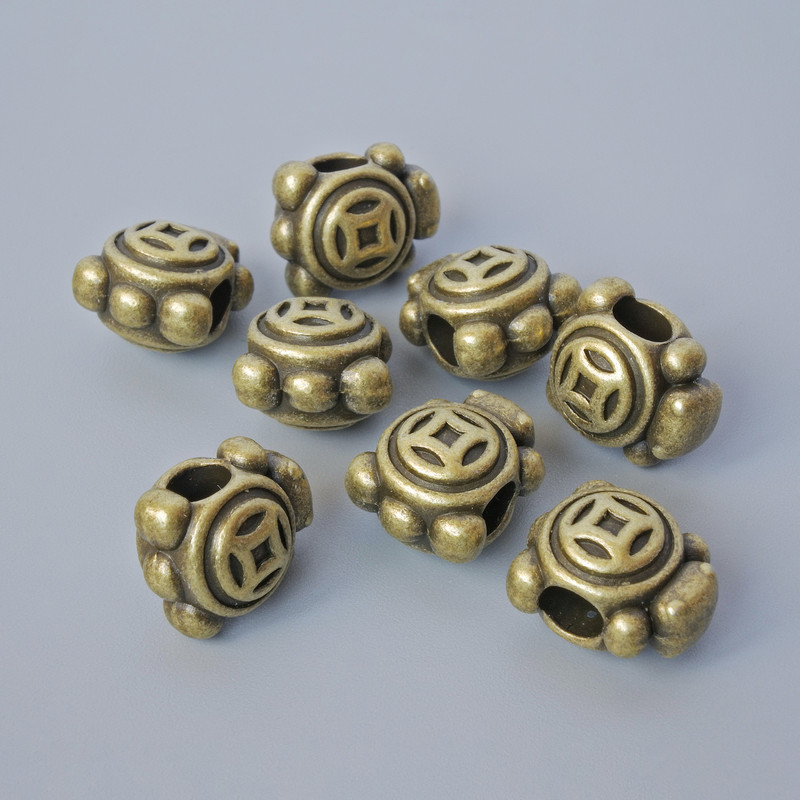Finding Insert Bead, diameter 12x10x8mm, hole diameter 3.8mm, pack 8pcs+/- bronze colour metal