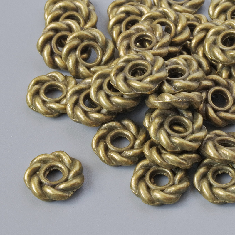 Finding Insert Bead, diameter 8x2mm, hole diameter 2.2mm, pack 42pcs+/- bronze colour metal