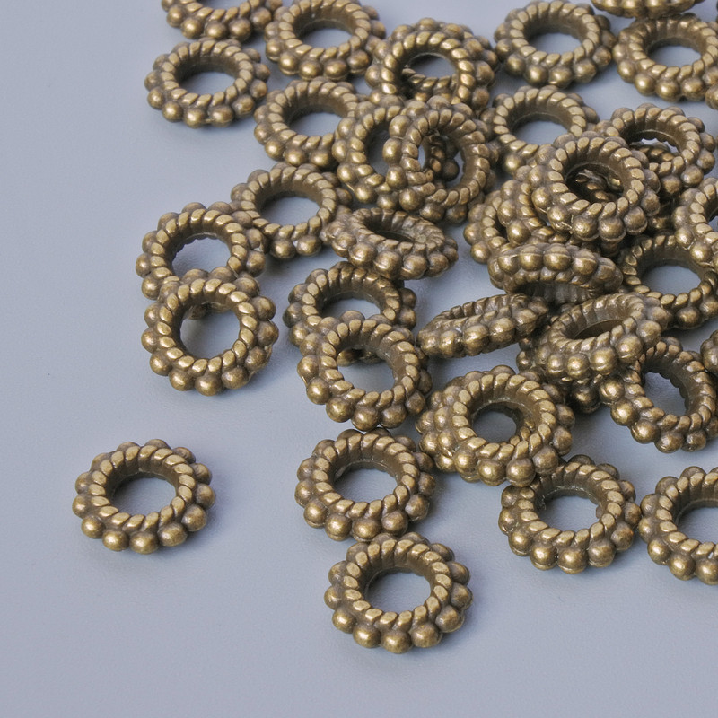 Finding Insert Bead, diameter 7.5x2mm, hole diameter 3.3mm, pack 54pcs+/- bronze colour metal