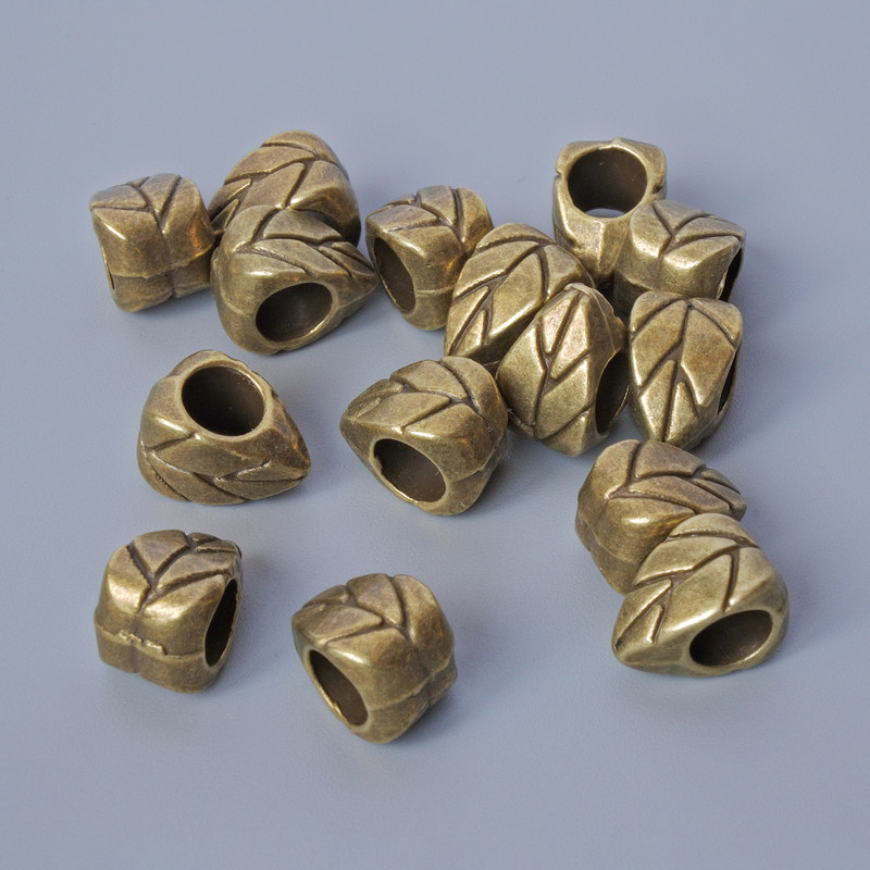 Finding Insert Bead "Leaf", diameter 10x6.5x7mm, hole diameter 4.5mm, pack 15pcs+/- bronze colour metal