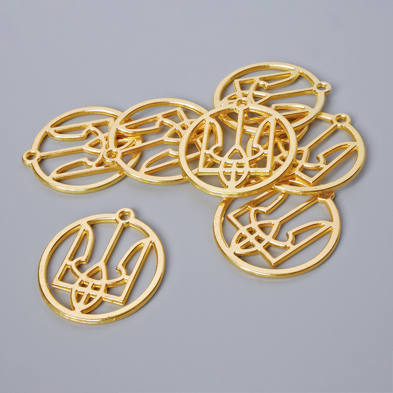 Findings pendant "Coat of Arms", diameter 26.5x25mm, hole diameter 1.9mm, pack 7pcs+/- gold colour metal