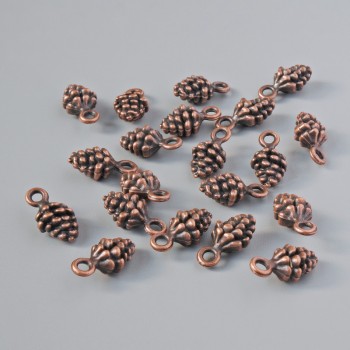 Findings pendant "Pine Cone", diameter 13x7mm, hole diameter 1.7mm, pack 20pcs+/- copper colour metal