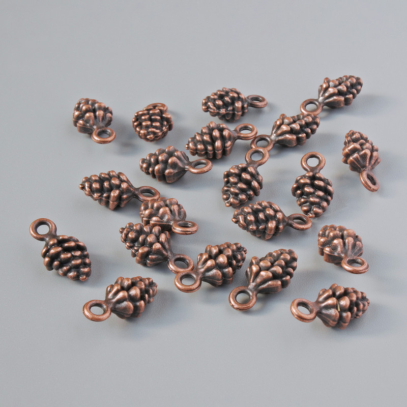 Findings pendant "Pine Cone", diameter 13x7mm, hole diameter 1.7mm, pack 20pcs+/- copper colour metal