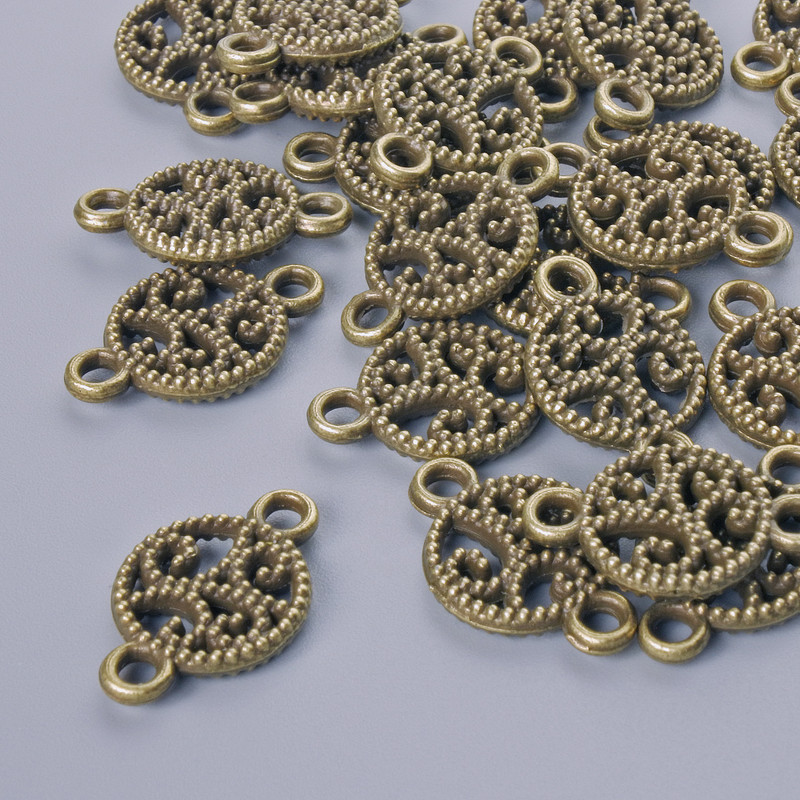 Findings pendant, diameter 17x10.5mm, hole diameter 1.9mm, pack 24pcs+/- bronze colour metal