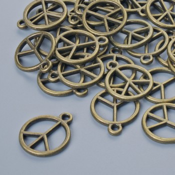 Findings pendant "Peace Sign", diameter 14.5x12mm, hole diameter 1.5mm, pack 30pcs+/- bronze colour metal