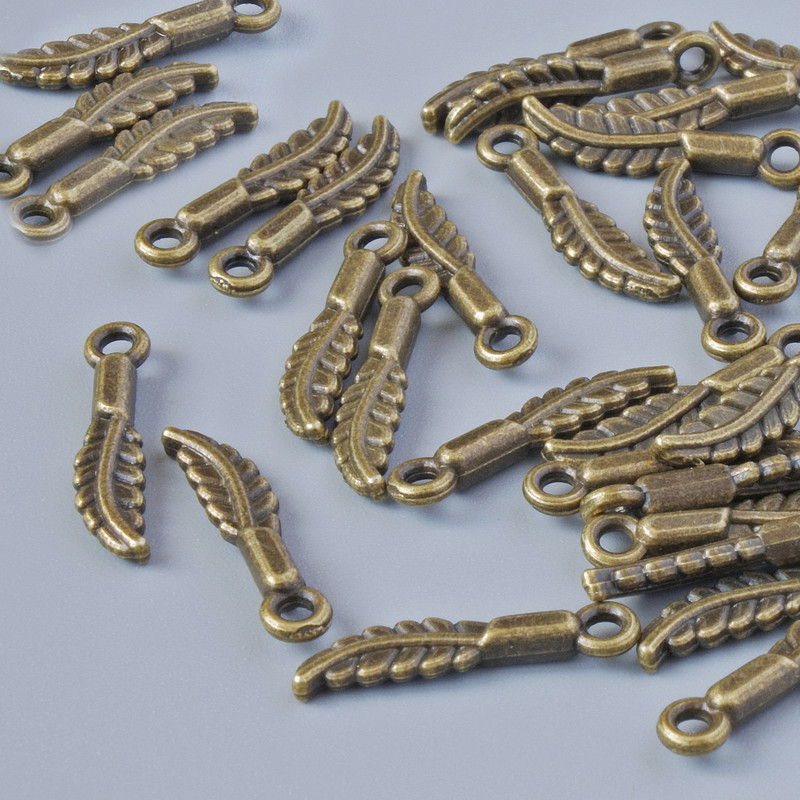 Pendant Fittings "Feather", diameter 16x3.5mm, bore 1.4mm, pack 33±, bronze metal colour