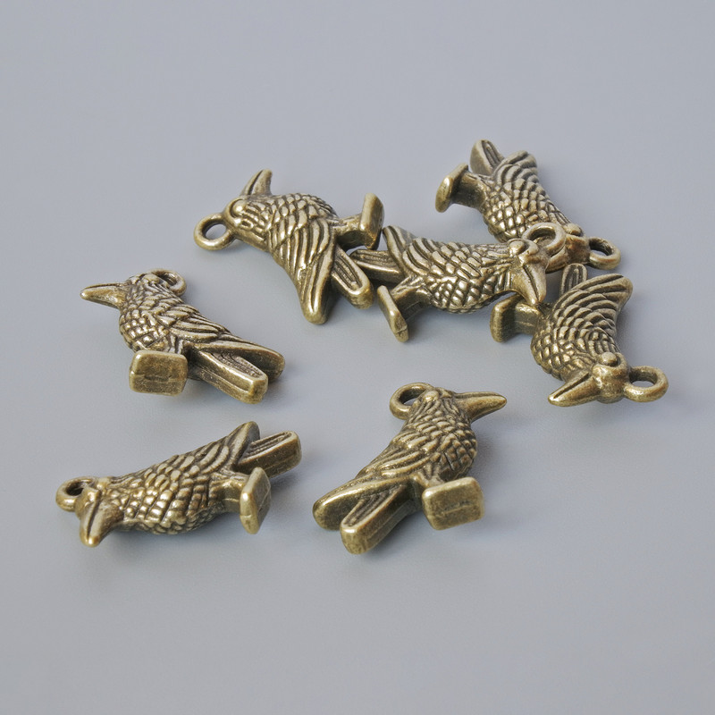 Pendant Finding "Bird", diameter 18x13mm, hole diameter 1.9mm, pack 7pcs ±, bronze-colour metal