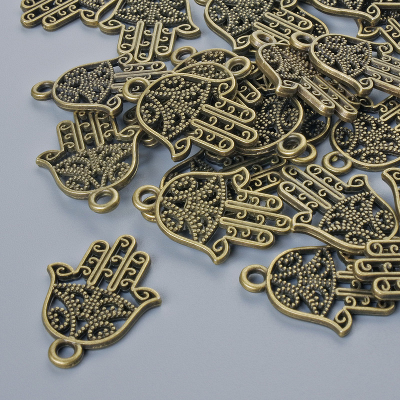 Finding Pendant "Hamsa", diameter 21x15mm, hole diameter 1.7mm, packaging 24pcs±, bronze metal colour