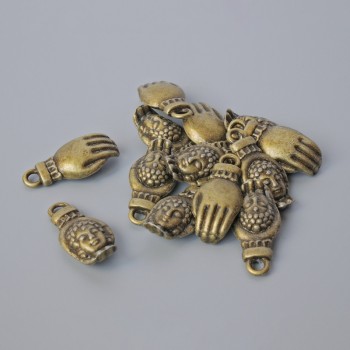 Pendant Fitting "Hand of Buddha", diameter 18x8, 5mm, hole diameter 2mm, pack 13+ bronze colour of metal