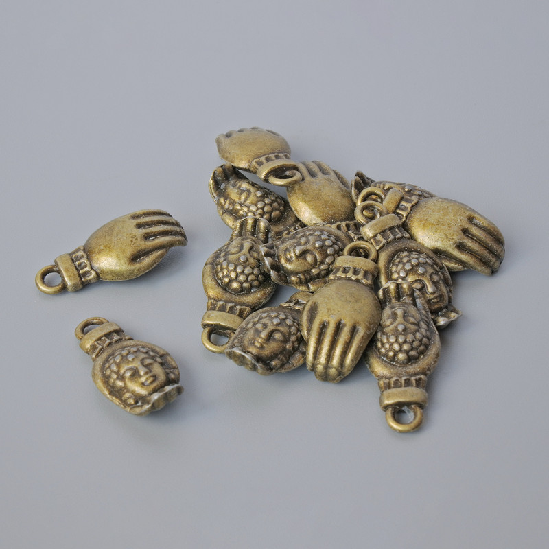 Pendant Fitting "Hand of Buddha", diameter 18x8, 5mm, hole diameter 2mm, pack 13+ bronze colour of metal