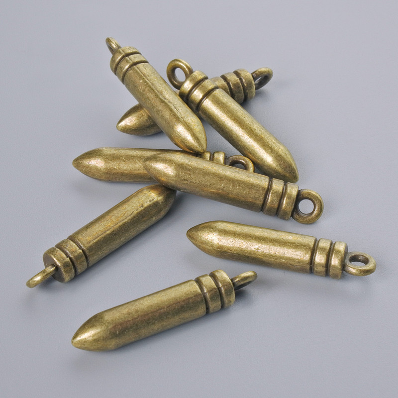 Finding Pendant "Bullet", 23.5x4.5mm, hole diameter 1.7mm, pack of 8pcs+/- bronze metal colour