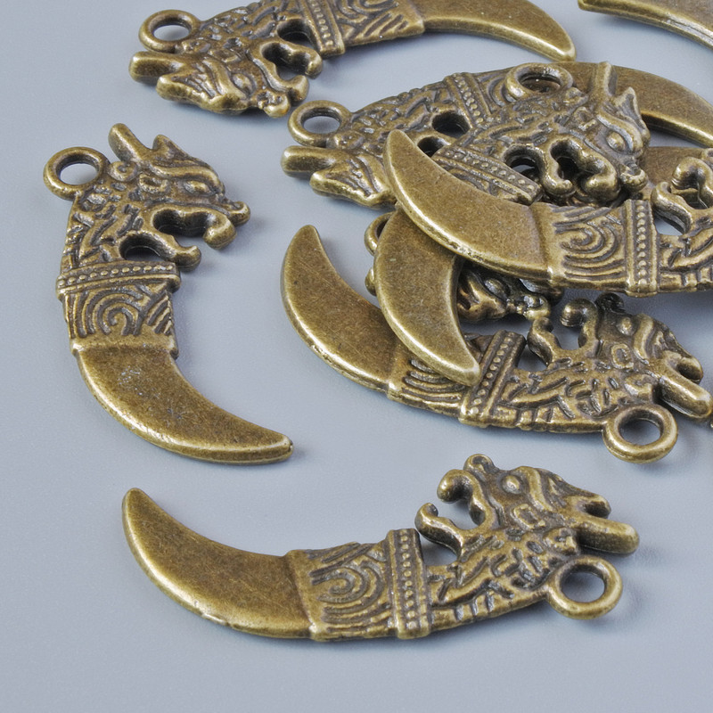 Findings Pendant "Dagger", diameter 29x13mm, hole diameter 2.1mm, pack of 10pcs +/- bronze metal colour
