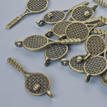 Finding Pendant "Racquet", 29x10mm, hole diameter 1.8mm, pack of 17pcs+/- bronze metal colour
