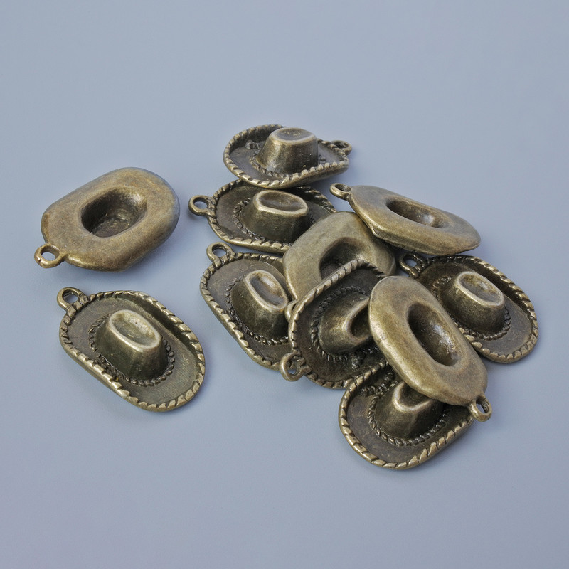Findings Pendant "Hat", diameter 22x13.5x5mm, hole diameter 1.8mm, pack of 11pcs +/- bronze metal colour