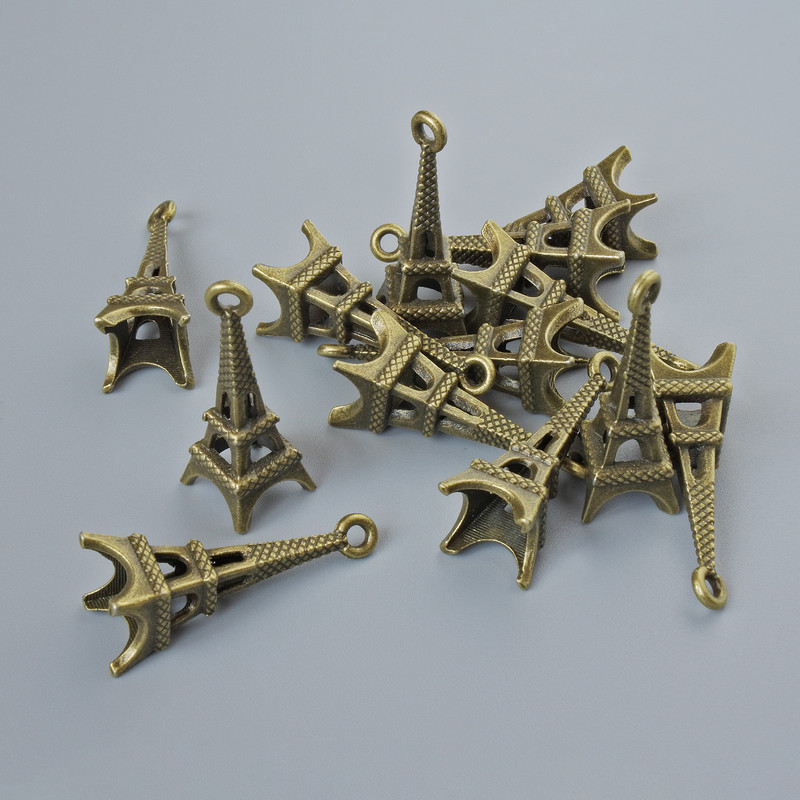 Findings Pendant "Eiffel Tower", diameter 20x9mm, hole diameter 1.5mm, pack of 15pcs +/- bronze metal colour