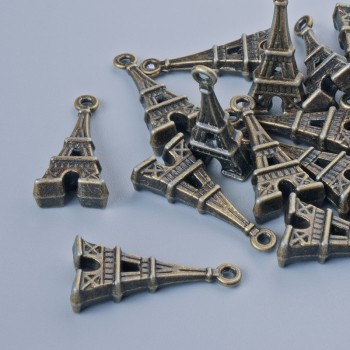 Finding Pendant "Eiffel Tower", 26x9mm, hole diameter 1.7mm, pack of 13pcs+/- bronze metal colour