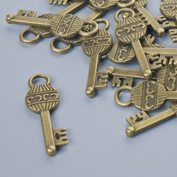 Finding Pendant "Key", 26x8mm, hole diameter 3.5mm, pack of 16pcs+/- bronze metal colour