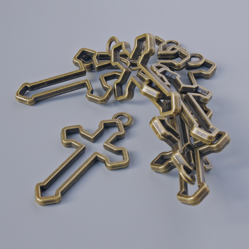 Finding Pendant "Cross", 28.5x22mm, hole diameter 3mm, pack of 8pcs+/- bronze metal colour