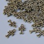 Finding Pendant "Cross", diameter 11x6mm, hole diameter 1.3mm, pack of 70pcs+/- bronze metal colour