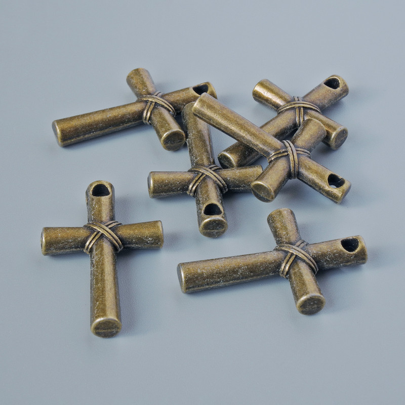 Finding Pendant "Cross", diameter 28x18x4mm, hole diameter 2.3mm, pack of 6pcs+/- bronze metal colour