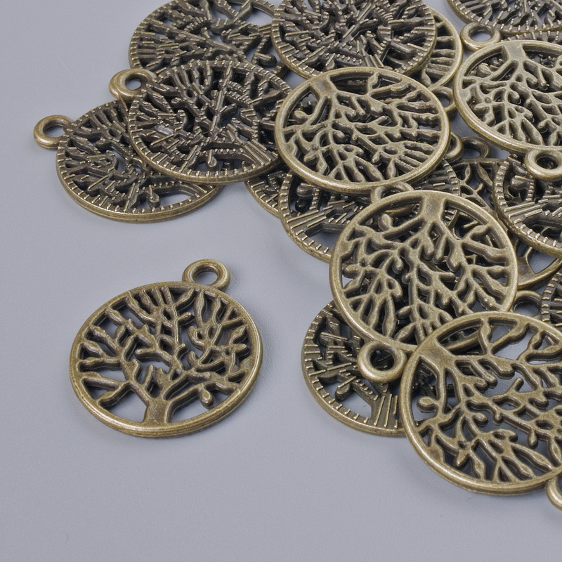 Finding Pendant "Tree", diameter 20x16.5mm, hole diameter 2mm, pack of 16pcs+/- bronze metal colour