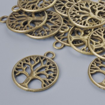 Finding Pendant "Tree", diameter 24x20mm, hole diameter 2.7mm, pack of 13pcs+/- bronze metal colour
