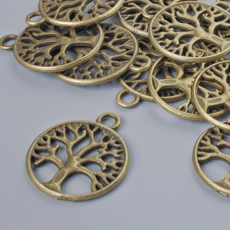 Finding Pendant "Tree", diameter 24x20mm, hole diameter 2.7mm, pack of 13pcs+/- bronze metal colour