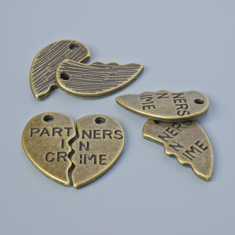Finding Pendant "Heart" halves, diameter 19x10.5mm, hole diameter 1.7mm, pack of 3 pairs, bronze metal colour