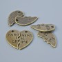 Finding Pendant "Heart" halves, diameter 19x10.5mm, hole diameter 1.7mm, pack of 3 pairs, bronze metal colour