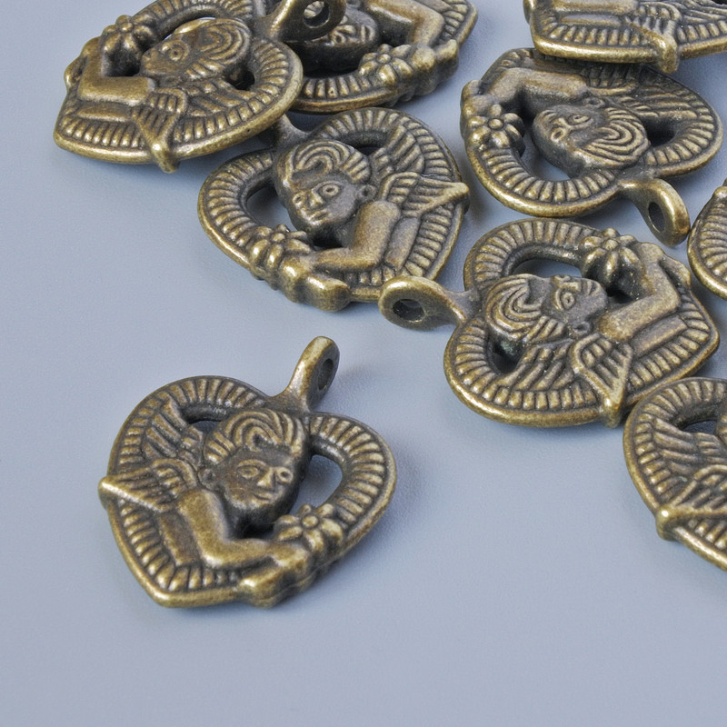 Finding Pendant "Heart", diameter 20x16mm, hole diameter 1.8mm, pack of 9pcs +/- bronze metal colour