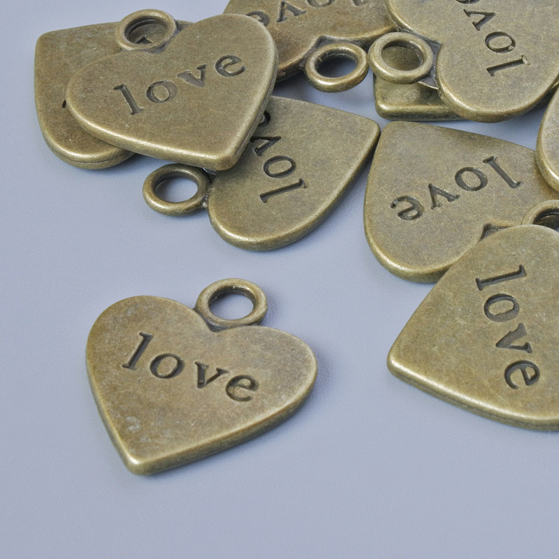 Finding Pendant "Heart", diameter 18.5x16mm, hole diameter 3mm, pack of 11pcs +/- bronze metal colour
