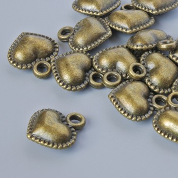 Finding Pendant "Heart", diameter 13x11.5mm, hole diameter 1.9mm, pack of 16pcs +/- bronze metal colour