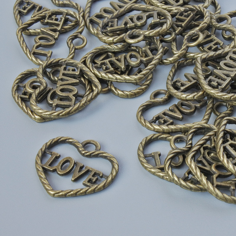 Pendant hardware "Heart", diameter 13.5x14.5 mm, hole diameter 1.9 mm, pack 28 pcs ±, bronze metal colour
