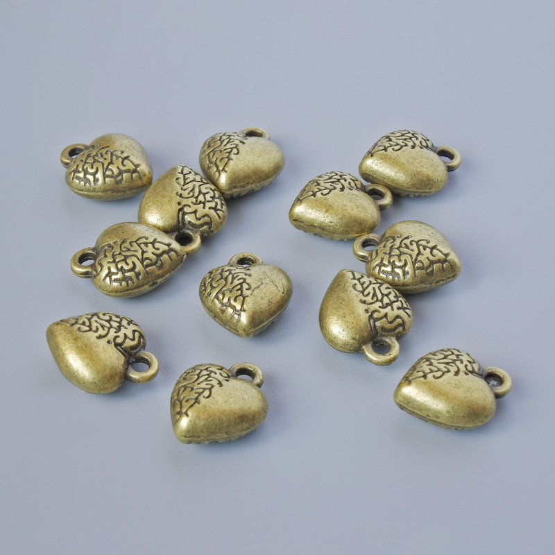 Pendant Finding "Heart", diameter 12×9.5, hole diameter 1.7mm, pack 12 pcs ±, bronze-metal color