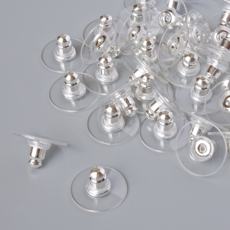 Earring posts caps, diameter 12mm, pack of 42, ± silver-coloured metal