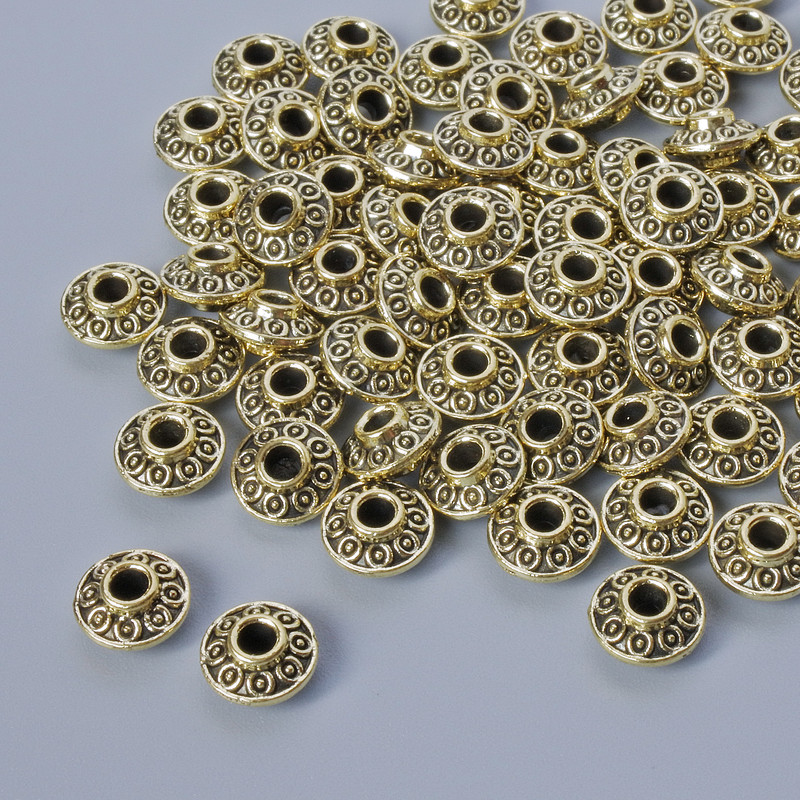 Bead finding insert, diameter 3×6, 5mm, hole diameter 1.9mm, packaged 46 pcs ± light-gold colour metal