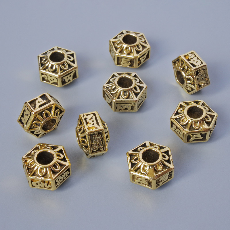 Bead Insertion Findings, 7×10mm, hole diameter 3.5mm, packaged 9 pcs ± 20g, gold-tone metal