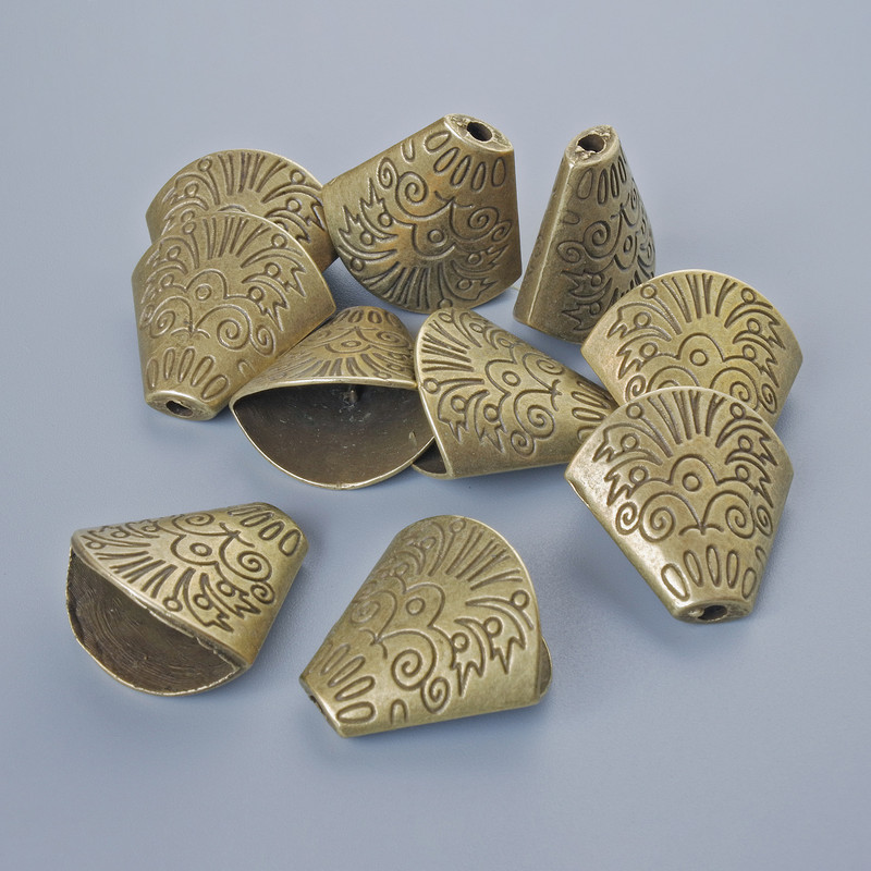 End caps, diameter 18x19, 5x10mm, hole diameter 2.3mm, packaged 10pcs±, bronze colour metal